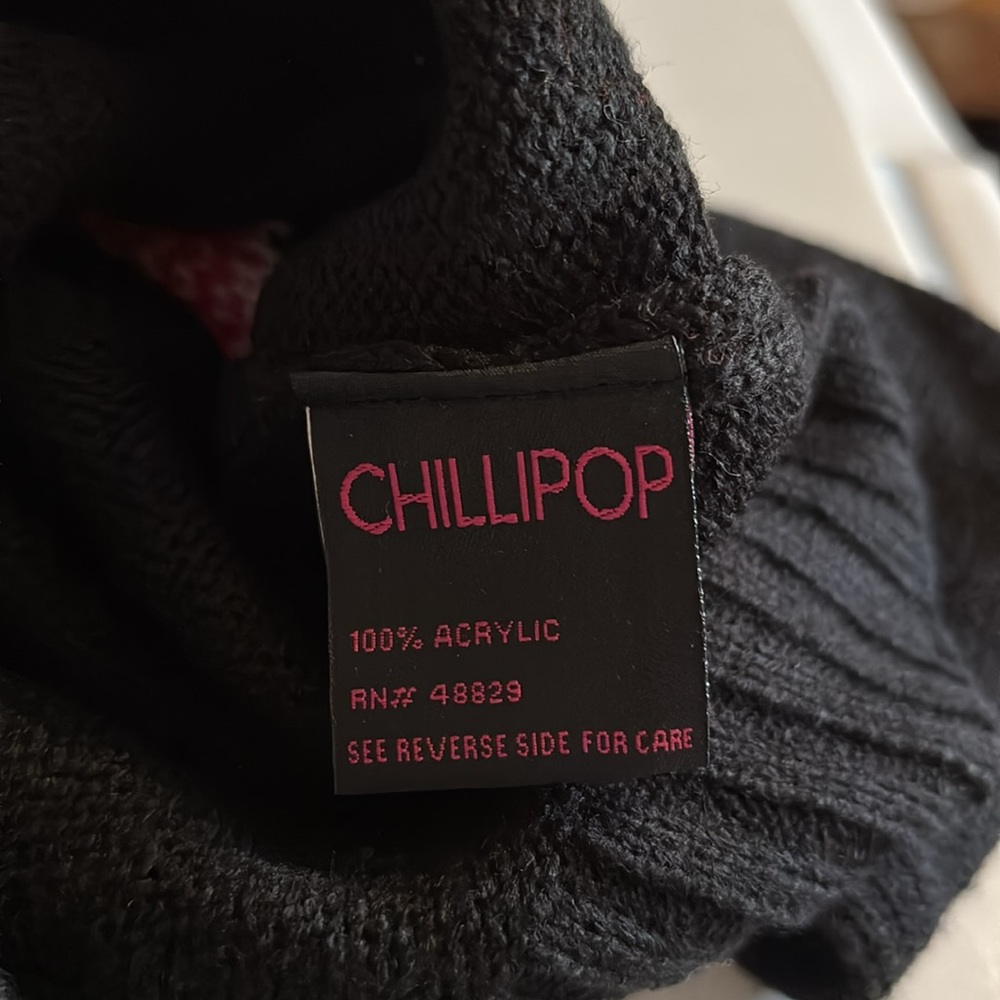 NWT Chillipop  Hooded Pull On Over Black Acrylic LS Sweater LOVE Girls 4T
